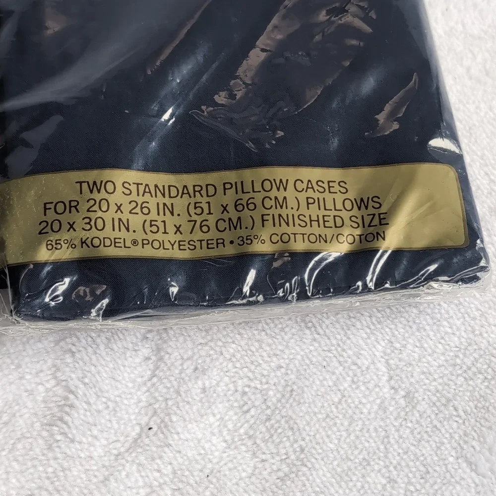 Vintage Springmaid Wondercale Pillowcases Standard Navy Blue No-Iron Set 2 NOS
